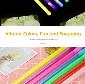 Glow sticks in various bright colors for parties shown in lit and unlit mode
