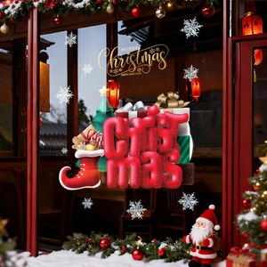 Christmas Window Stickers Static Cling PVC Reusable Double Sided 3D Visual Effect Festive Snowflake Tree Stocking Decor