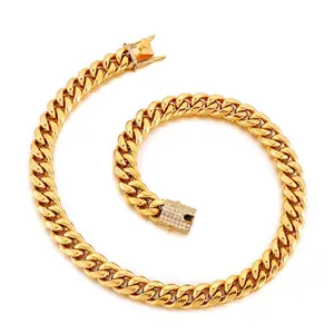Collier Et Bracelet À Maillons Cubains Hip Hop Pour Hommes Chaîne Épaisse En Acier Inoxydable Avec Fermoir À Strass Bijoux Punk