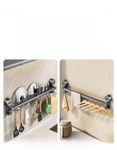Black wall-mounted suction cup storage rack for kitchen utensils and balcony hangers