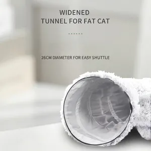 Foldable plush cat tunnel bed in light gray with 26cm diameter for large cats