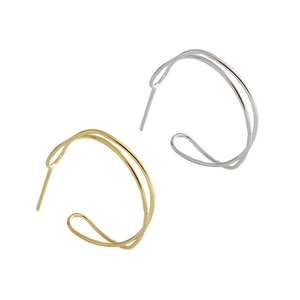 Minimalist S925 sterling silver twisted wave C-shape hoop earrings in gold and silver