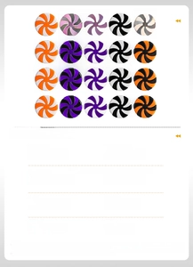 Detail of colorful Halloween spiral candy ornaments in 24mm and 34mm plastic sizes