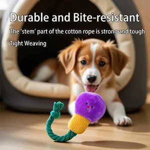 Durable cotton rope plush squeaky toy for small dogs with a colorful woven design
