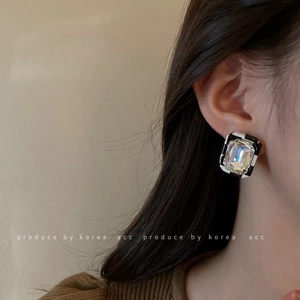 Elegant rectangle earring with a large faceted crystal and black and white border