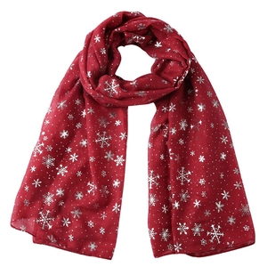 Écharpe de Noël rouge avec motifs flocons argentés et imprimés à pois festifs pour femmes