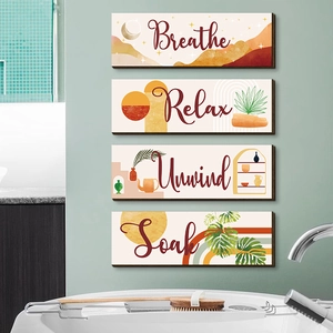 Wooden Bathroom Wall Signs Boho Relax Breathe Unwind Soak Decorative Hanging Wood Plaques Home Decor