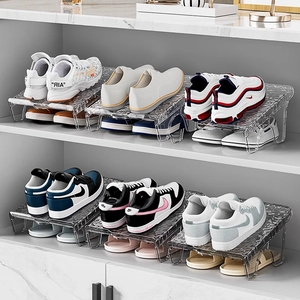Double Layer Shoe Organizer Rack Space Saving Shoe Slots Holder Transparent Plastic Anti Slip Shoe Stacker For Closet Cabinet