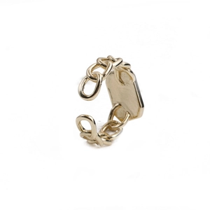 Fashionable gold-plated geometric link chain ring with rectangular plaque and adjustable opening