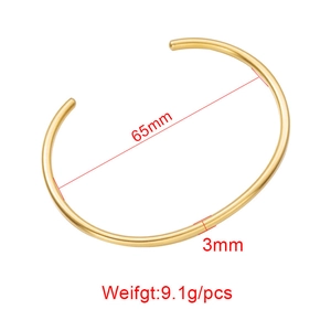 Detail view of 18k gold plated stainless steel C-ring bracelet showing 65mm diameter size