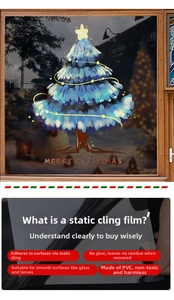 Blue oil painting style Christmas tree static window stickers made of PVC material