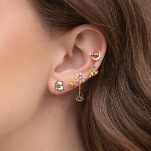 Halloween earring set with ghost pumpkin spider web and moon bat in gold finish