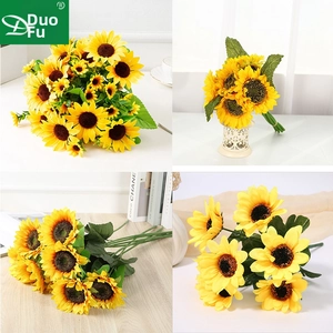 Detailed views of artificial sunflower bouquets for home and restaurant wall decoration