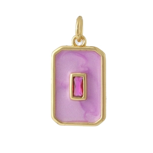 Gold plated rectangular pendant with purple sand texture and pink zircon center gemstone