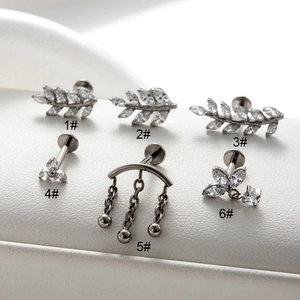 Titanium leaf and crown labret studs with cubic zirconia in various fashion styles