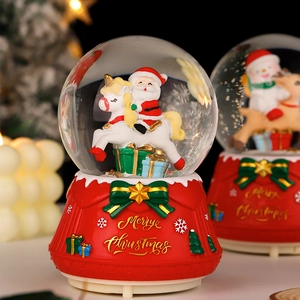 Christmas Snow Globe Music Box With LED Light Resin Glass Desktop Ornament Xmas Decoration Festive Holiday Gift