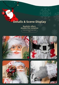 Detailed close-up of Santa doll featuring metal glasses, silver belt buckle, and gift sack