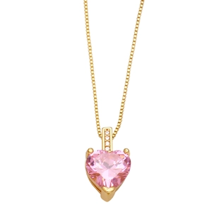 Collier avec pendentif cœur en zircon rose et chaîne maille vénitienne dorée