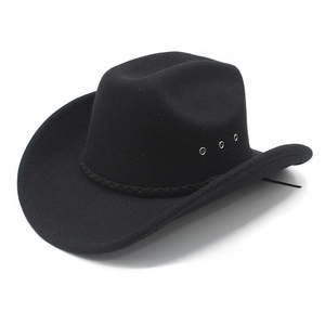 Klassischer schwarzer Cowboyhut aus Filz mit geflochtenem Band und Belüftungsösen
