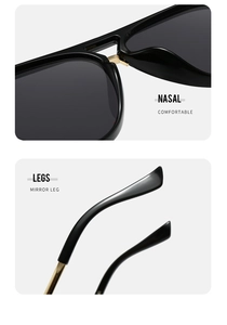 Macro detail of comfortable nose pads and sleek metal temple arms on oversized sunglasses