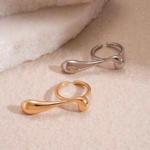 Irregular geometric metallic open ring set in gold and silver liquid metal style