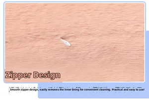 Detail of hidden zipper on pink plush hippo pillow for easy removal and cleaning