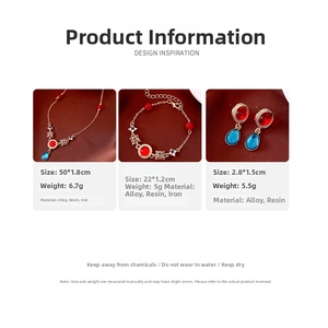 Detailed view of vintage resin teardrop jewelry set with necklace and earrings