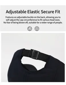 Detail of navy quick-dry sports cap with adjustable elastic strap and plastic buckle