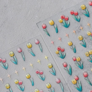5D stereoscopic tulip nail art stickers with colorful gradient floral and star designs