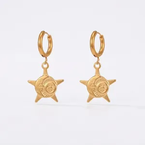 Detailed view of gold sun and moon hoop earrings with precise size and weight measurements