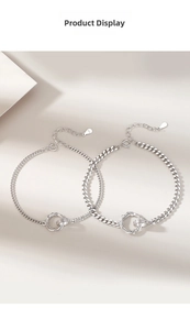 Detailed view of S925 sterling silver Mobius interlocking couple bracelets with chains