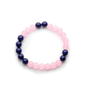 Minimalist elastic beaded bracelet featuring pink chalcedony and dark blue zebra jasper beads