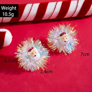 Weihnachtsmann-Ohrstecker mit bunten Lametta-Pompons und 7 cm Durchmesser Profil