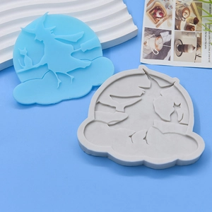 Halloween witch on broom silicone mold for DIY cake baking and candle soap making