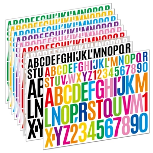 Detailed view of stacked colorful waterproof vinyl alphabet and number stickers set