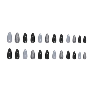 Dunkelgraue und schwarze Glitzer-Klebenägel Set in langer Mandelform mit 24 Stück