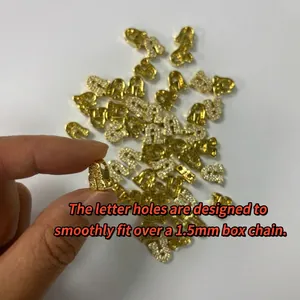 18K gold plated brass alphabet charm beads with micro-set zircon for DIY jewelry