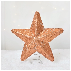 Rose gold glitter star tree topper with spring base and shimmering sequins