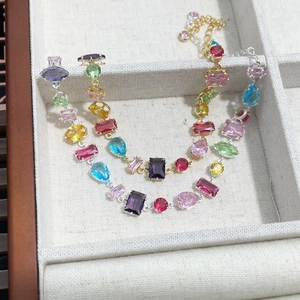 Fashionable multicolor zircon bracelet with mixed crystal cuts in a jewelry gift box
