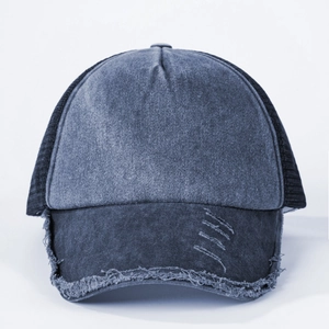 Vintage Washed Cotton Trucker Hat Distressed Frayed Edge Breathable Mesh Baseball Cap Men Women Outdoor Adjustable
