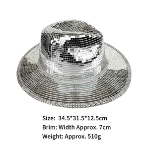 Cappello da cowboy disco in argento con specchi mosaico e strass per feste