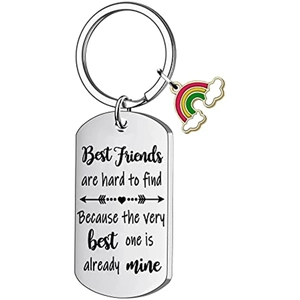 Rainbow keyring with engraved plate 'Best Friends are hard to find' in polished steel