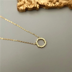 S925 sterling silver 14k gold necklace with zircon circle pendant and honeycomb hollow detail