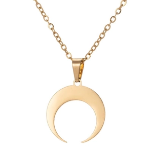Elegant gold crescent moon pendant necklace with minimalist design on white background