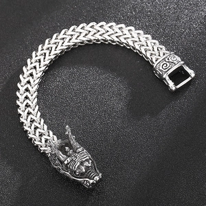 Retro punk dragon bone chain bracelet in antique silver stainless steel for men