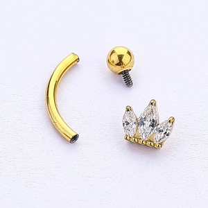 G23 titanium golden eyebrow piercing jewelry with butterfly zircon crown and ball design