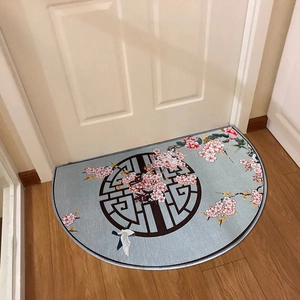 Semi-circular entryway rug with traditional Chinese plum blossom and crane patterns