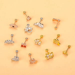 Set of 12 creative seahorse and floral cartilage studs with zircon in gold and silver