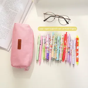 Pink canvas pencil case for students showing large capacity and minimalist design