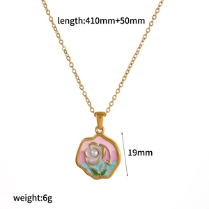 Detail view of the floral oil painting pendant with 410mm stainless steel chain dimensions